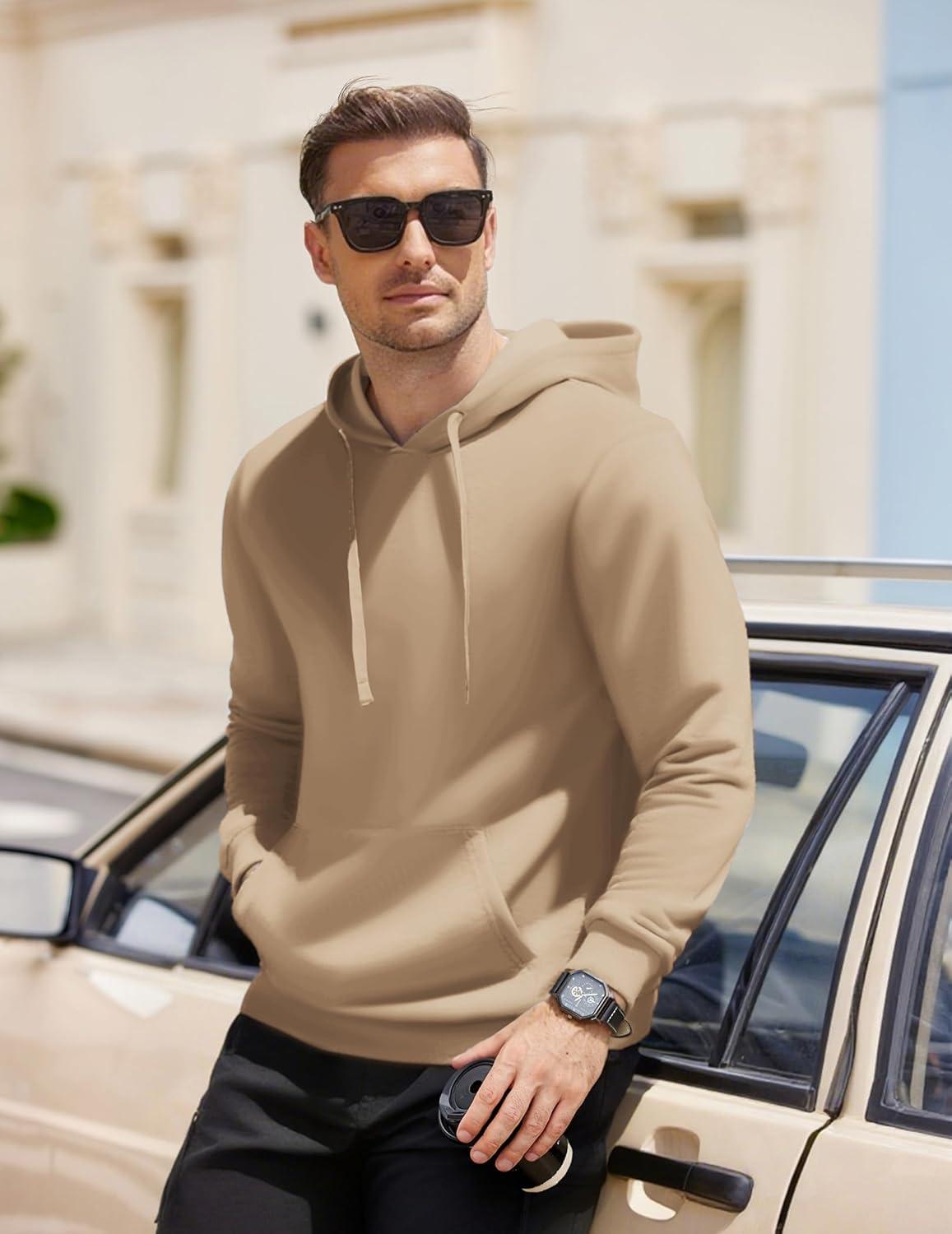 imageCOOFANDY Mens Hooded Pullover Casual Long Sleeve Drawstring Gym Hoodies Sweatshirts with PocketCamel