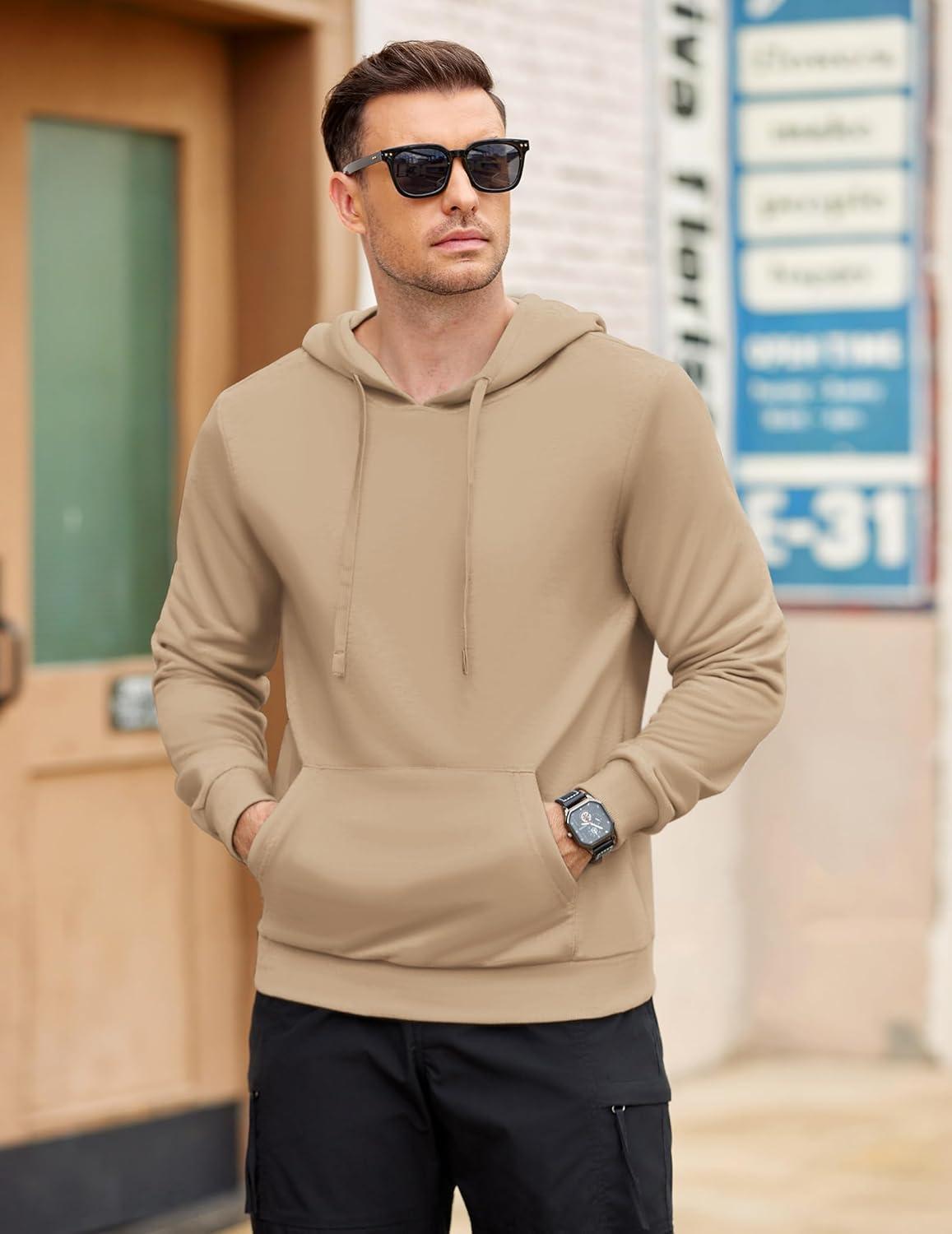 imageCOOFANDY Mens Hooded Pullover Casual Long Sleeve Drawstring Gym Hoodies Sweatshirts with PocketCamel