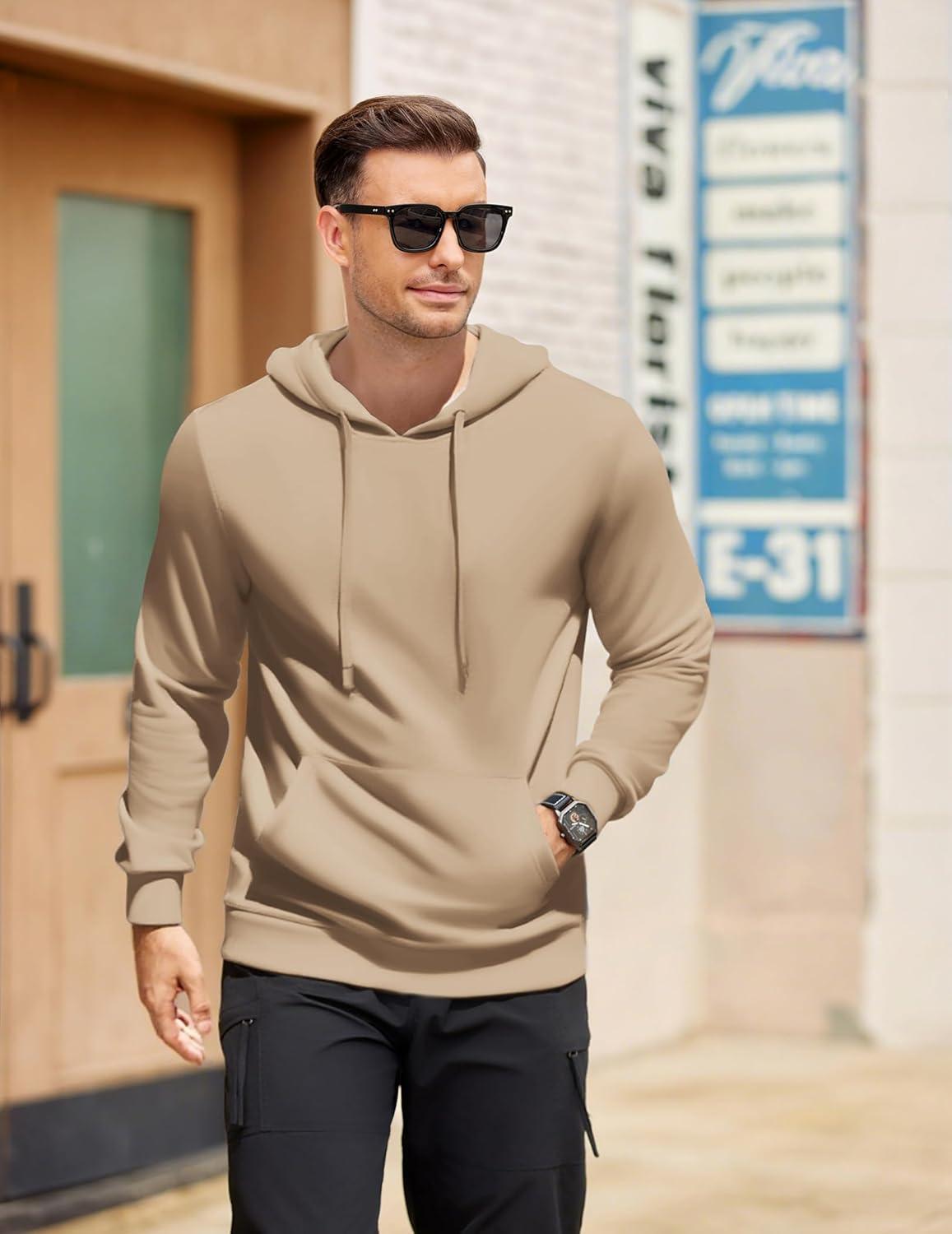 imageCOOFANDY Mens Hooded Pullover Casual Long Sleeve Drawstring Gym Hoodies Sweatshirts with PocketCamel