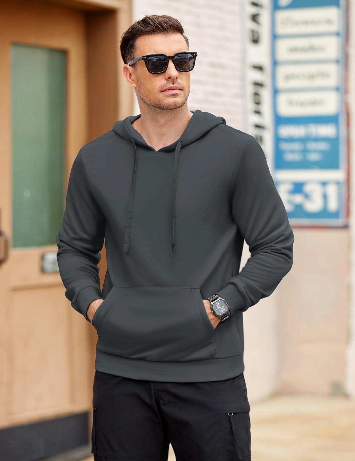 imageCOOFANDY Mens Hooded Pullover Casual Long Sleeve Drawstring Gym Hoodies Sweatshirts with PocketDark Grey