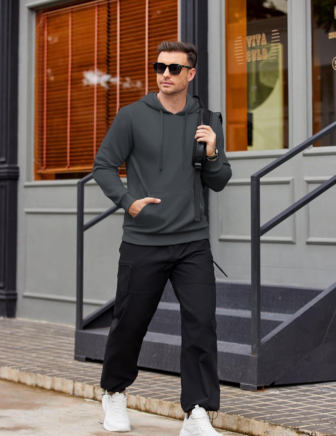 imageCOOFANDY Mens Hooded Pullover Casual Long Sleeve Drawstring Gym Hoodies Sweatshirts with PocketDark Grey