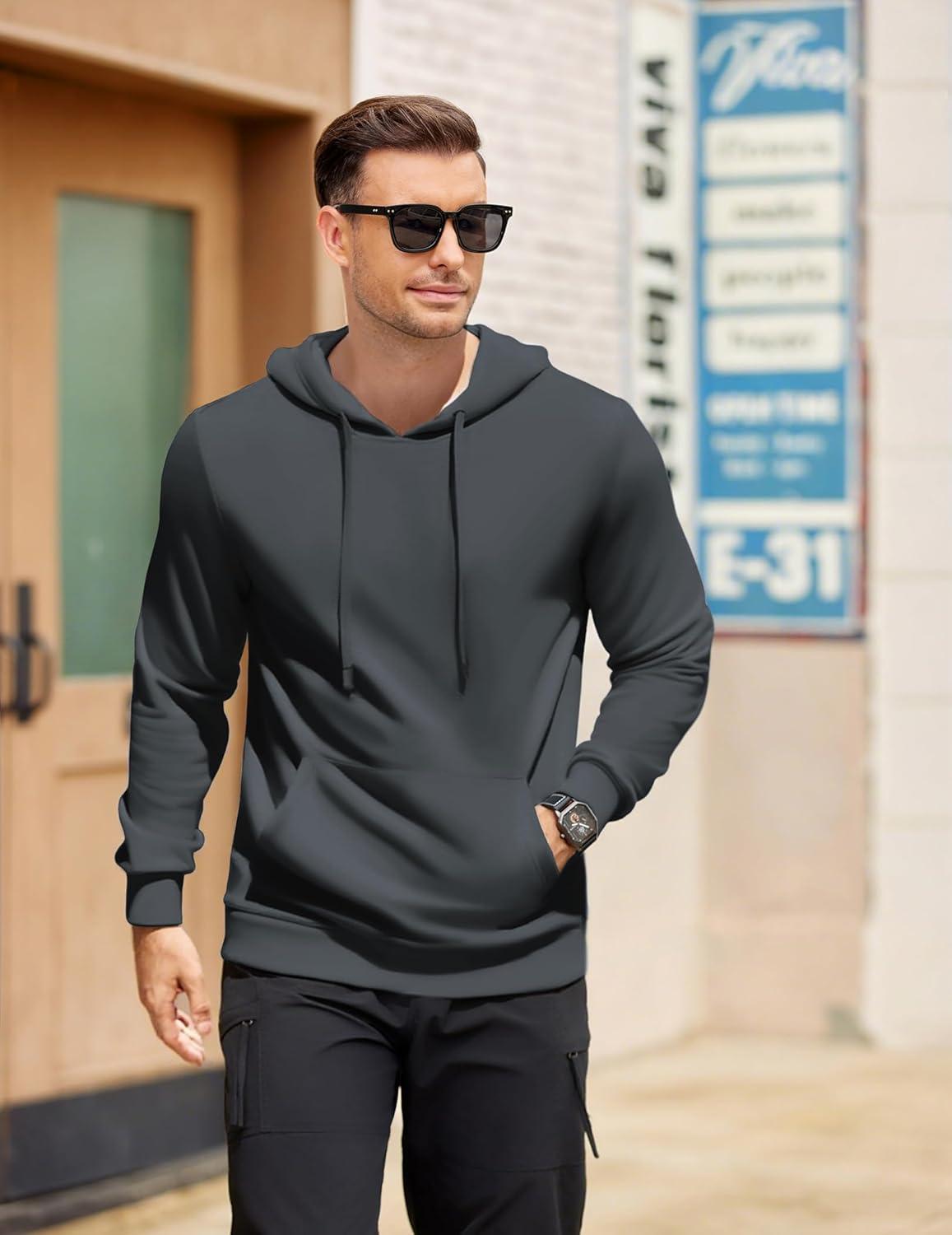 imageCOOFANDY Mens Hooded Pullover Casual Long Sleeve Drawstring Gym Hoodies Sweatshirts with PocketDark Grey