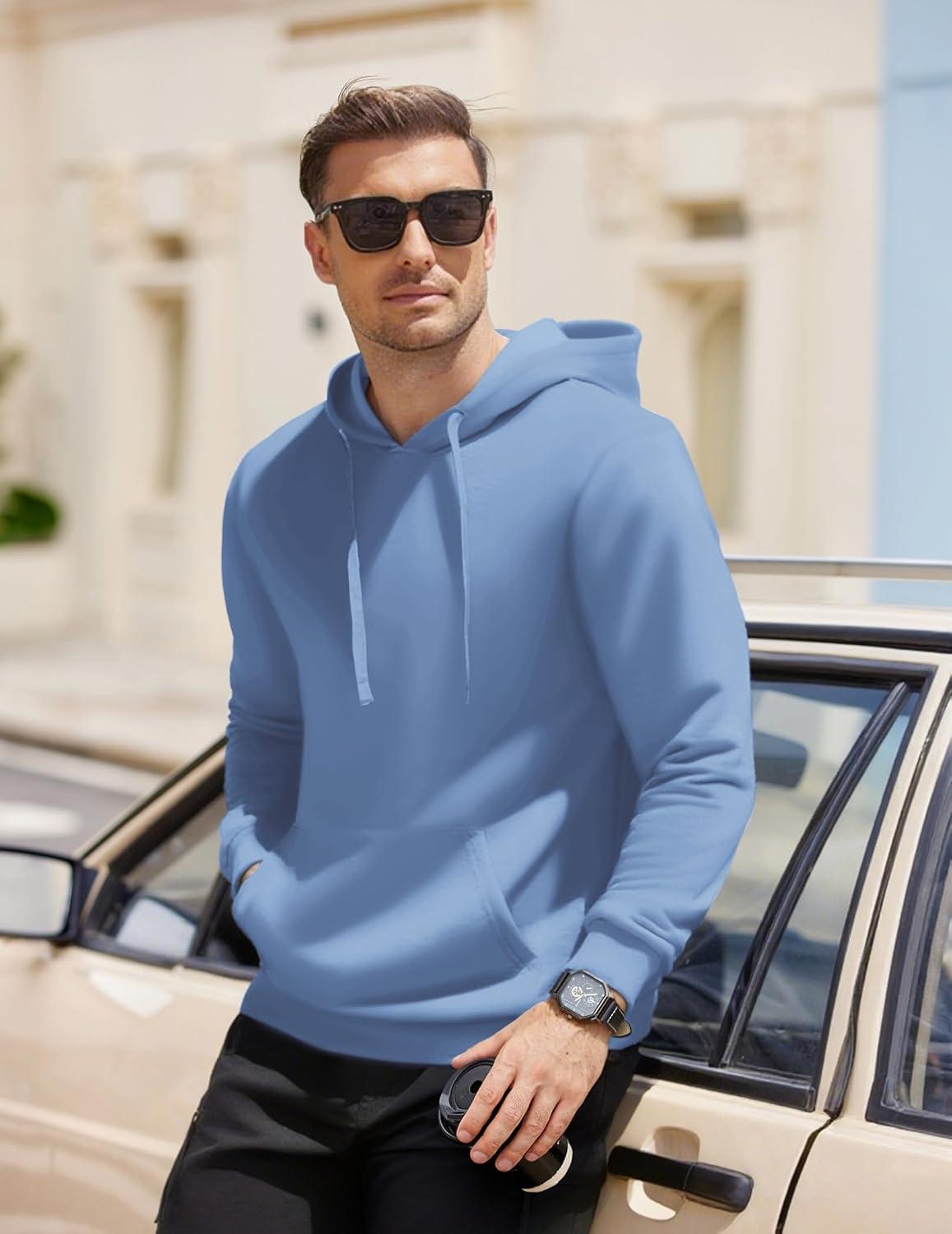 imageCOOFANDY Mens Hooded Pullover Casual Long Sleeve Drawstring Gym Hoodies Sweatshirts with PocketLight Blue