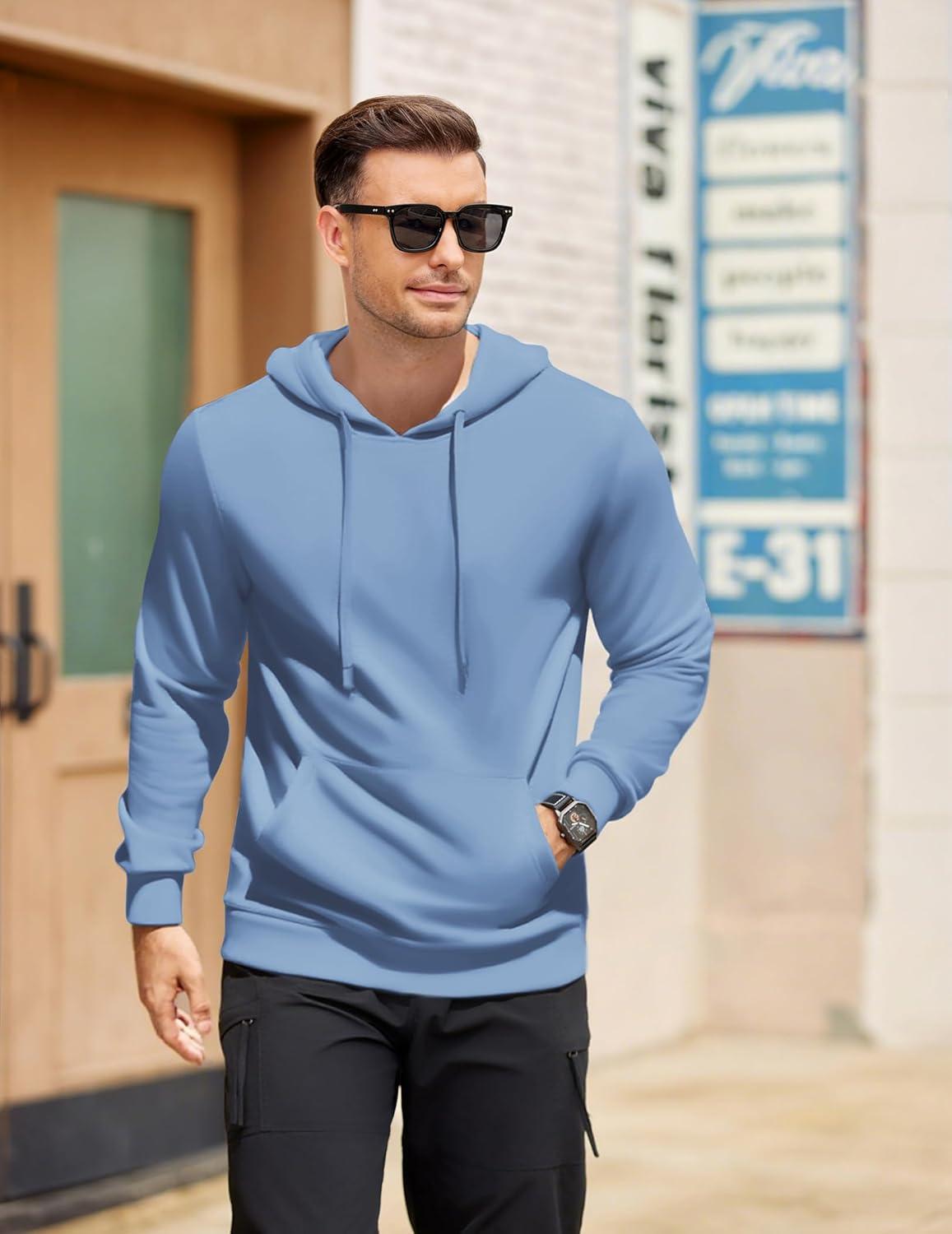 imageCOOFANDY Mens Hooded Pullover Casual Long Sleeve Drawstring Gym Hoodies Sweatshirts with PocketLight Blue