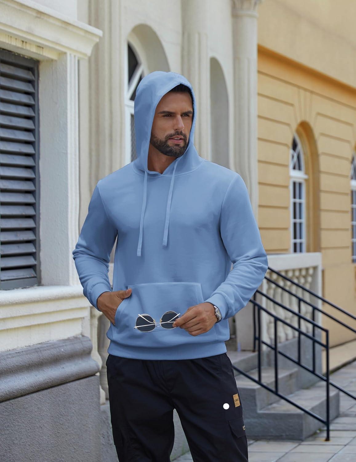 imageCOOFANDY Mens Hooded Pullover Casual Long Sleeve Drawstring Gym Hoodies Sweatshirts with PocketLight Blue
