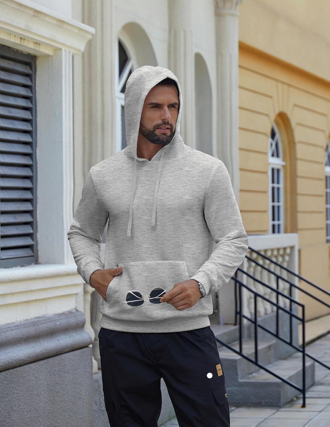 imageCOOFANDY Mens Hooded Pullover Casual Long Sleeve Drawstring Gym Hoodies Sweatshirts with PocketLight Grey