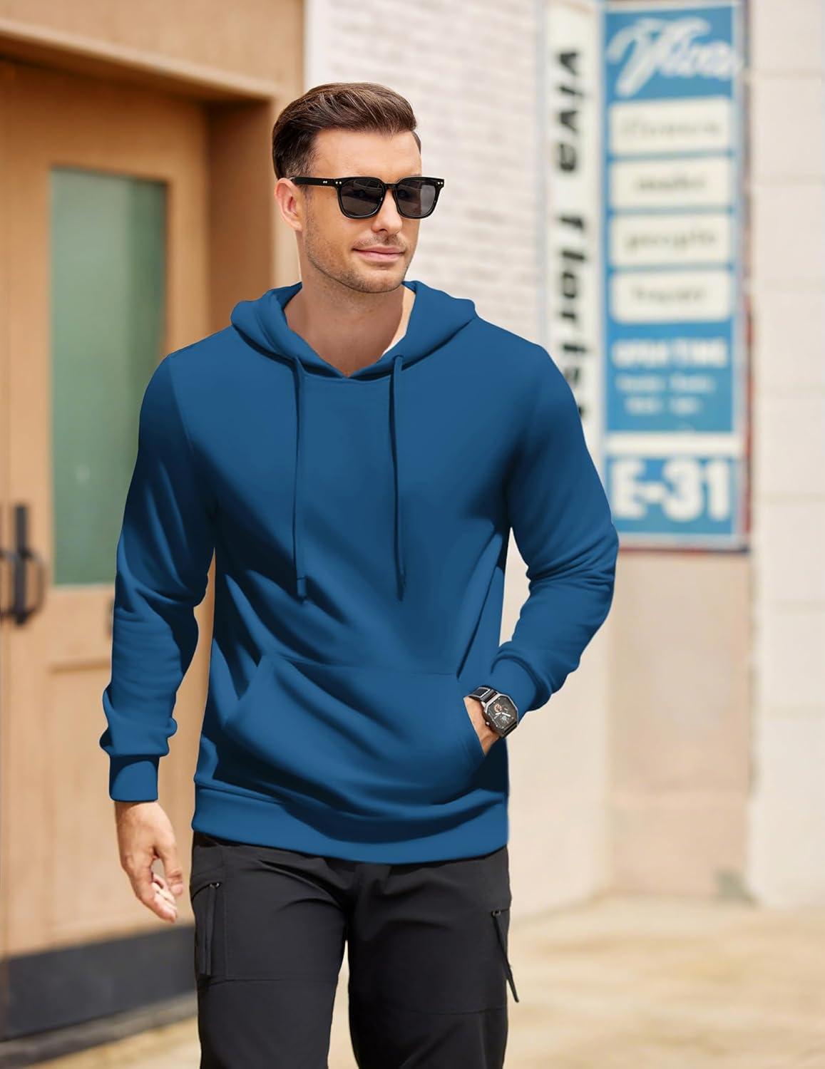 imageCOOFANDY Mens Hooded Pullover Casual Long Sleeve Drawstring Gym Hoodies Sweatshirts with PocketNavy