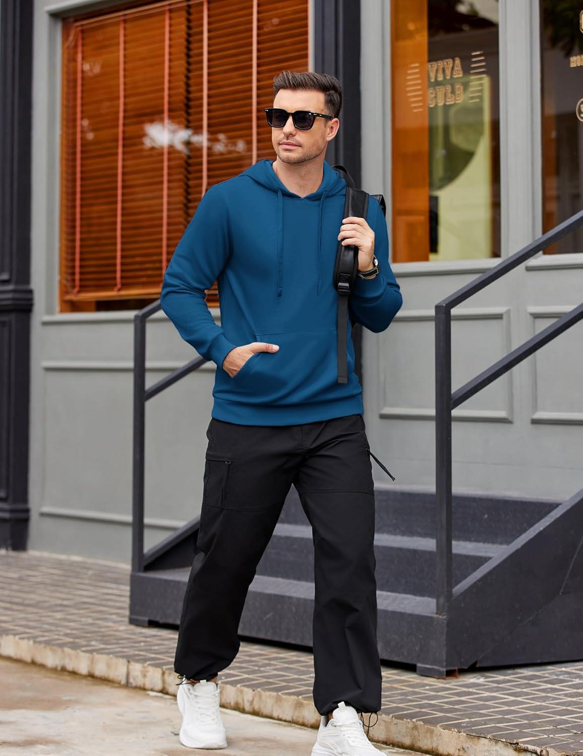 imageCOOFANDY Mens Hooded Pullover Casual Long Sleeve Drawstring Gym Hoodies Sweatshirts with PocketNavy