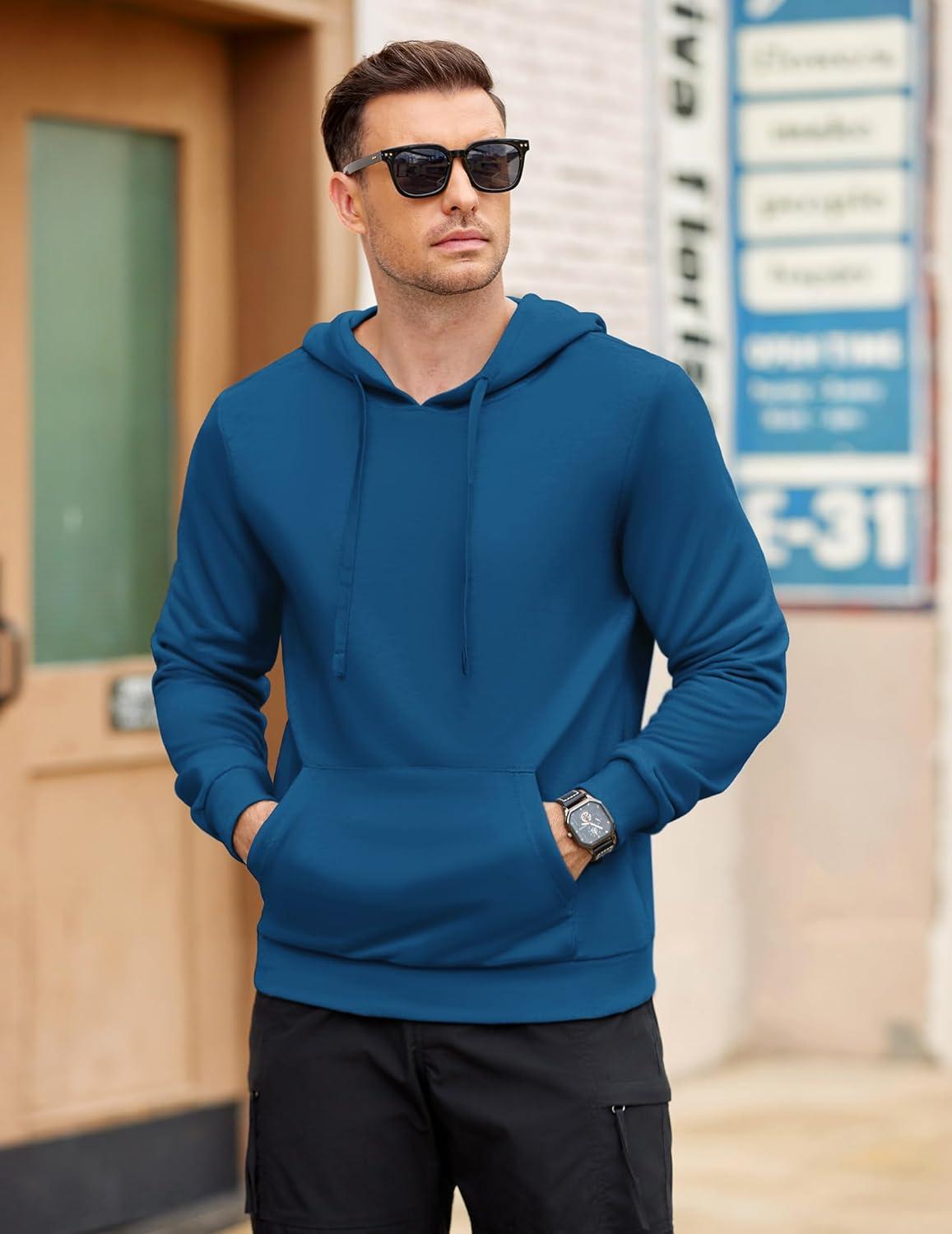 imageCOOFANDY Mens Hooded Pullover Casual Long Sleeve Drawstring Gym Hoodies Sweatshirts with PocketNavy
