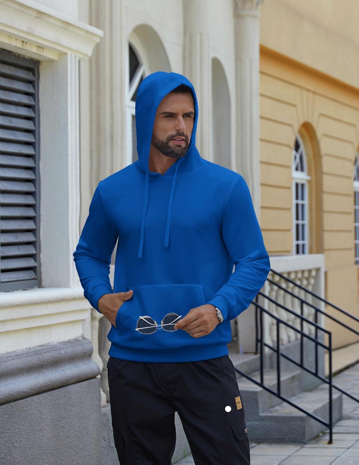 imageCOOFANDY Mens Hooded Pullover Casual Long Sleeve Drawstring Gym Hoodies Sweatshirts with PocketRoyal Blue