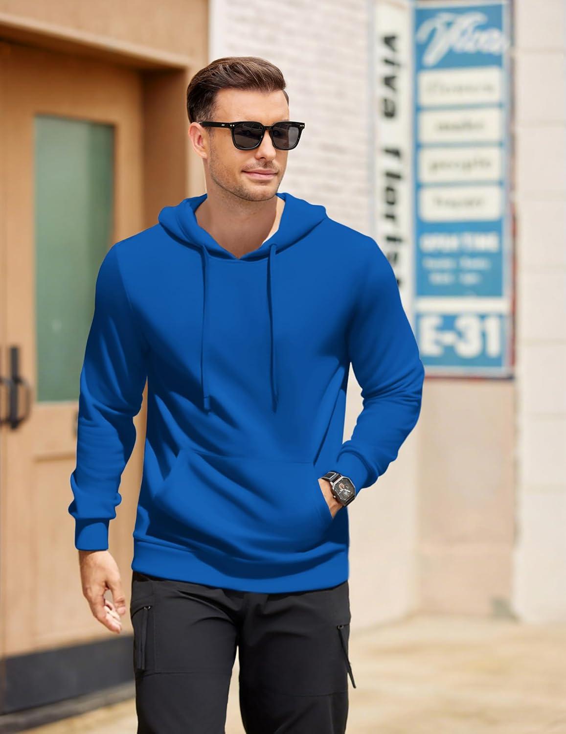 imageCOOFANDY Mens Hooded Pullover Casual Long Sleeve Drawstring Gym Hoodies Sweatshirts with PocketRoyal Blue