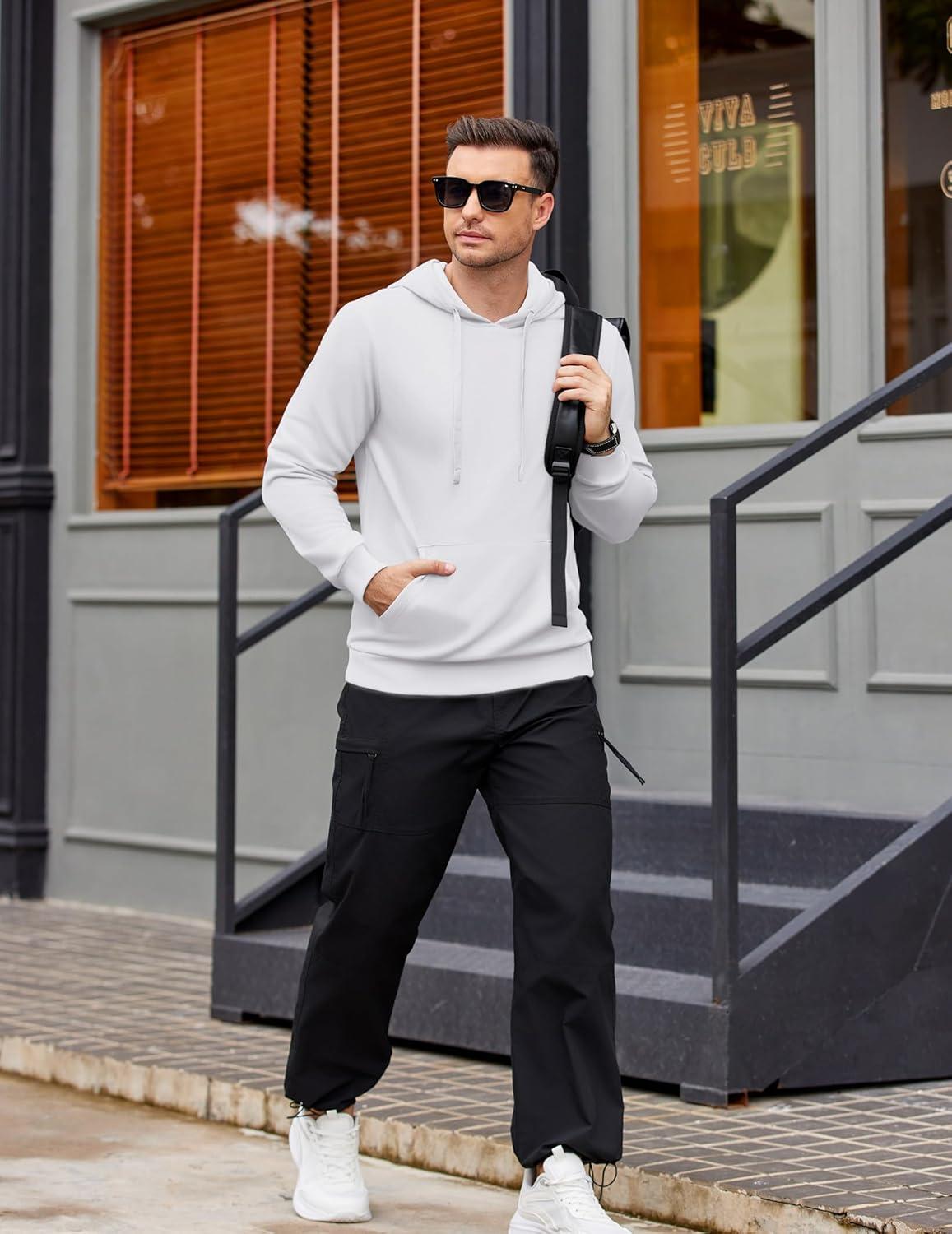 imageCOOFANDY Mens Hooded Pullover Casual Long Sleeve Drawstring Gym Hoodies Sweatshirts with PocketWhite