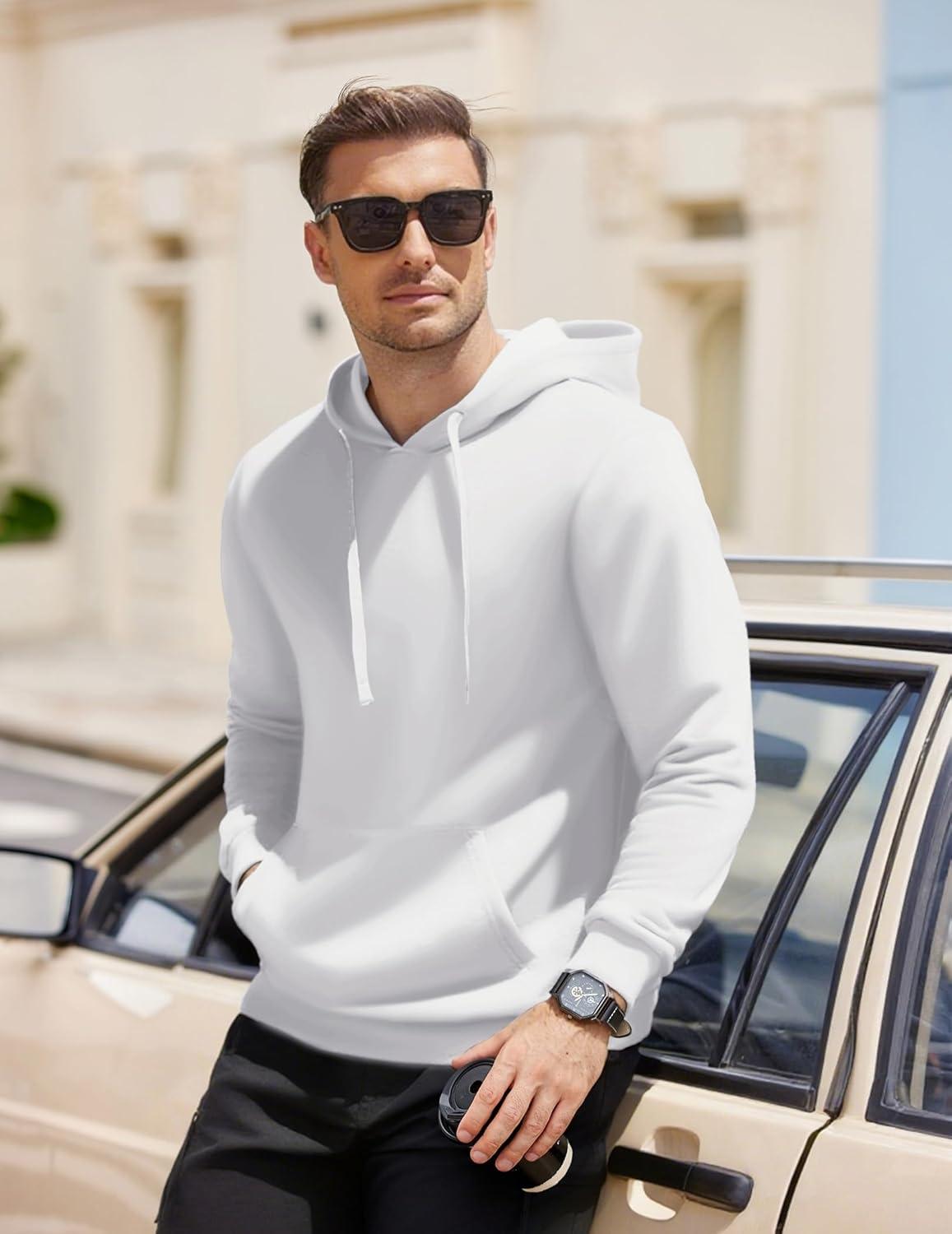 imageCOOFANDY Mens Hooded Pullover Casual Long Sleeve Drawstring Gym Hoodies Sweatshirts with PocketWhite