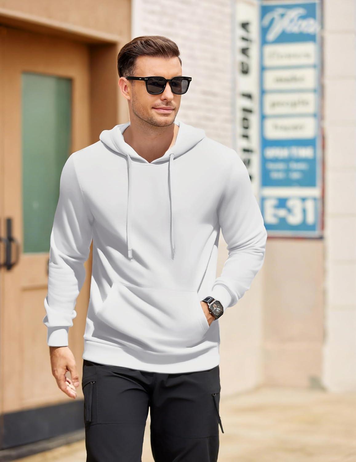 imageCOOFANDY Mens Hooded Pullover Casual Long Sleeve Drawstring Gym Hoodies Sweatshirts with PocketWhite
