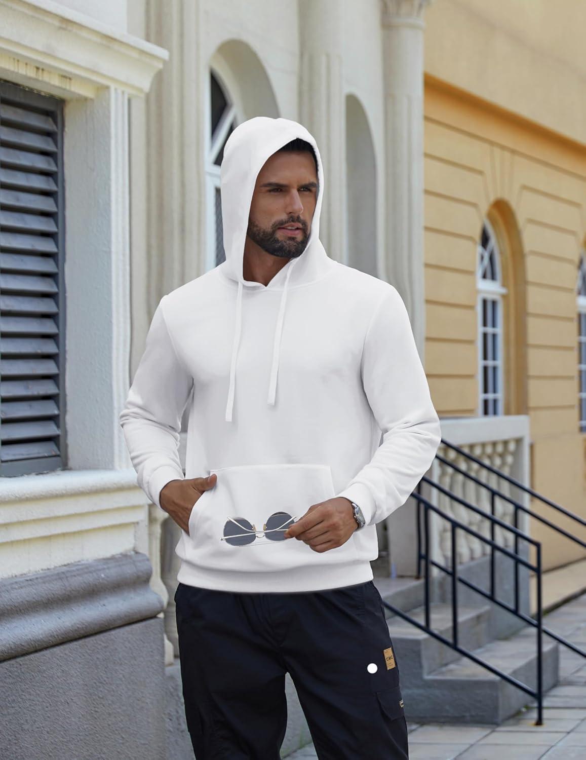 imageCOOFANDY Mens Hooded Pullover Casual Long Sleeve Drawstring Gym Hoodies Sweatshirts with PocketWhite