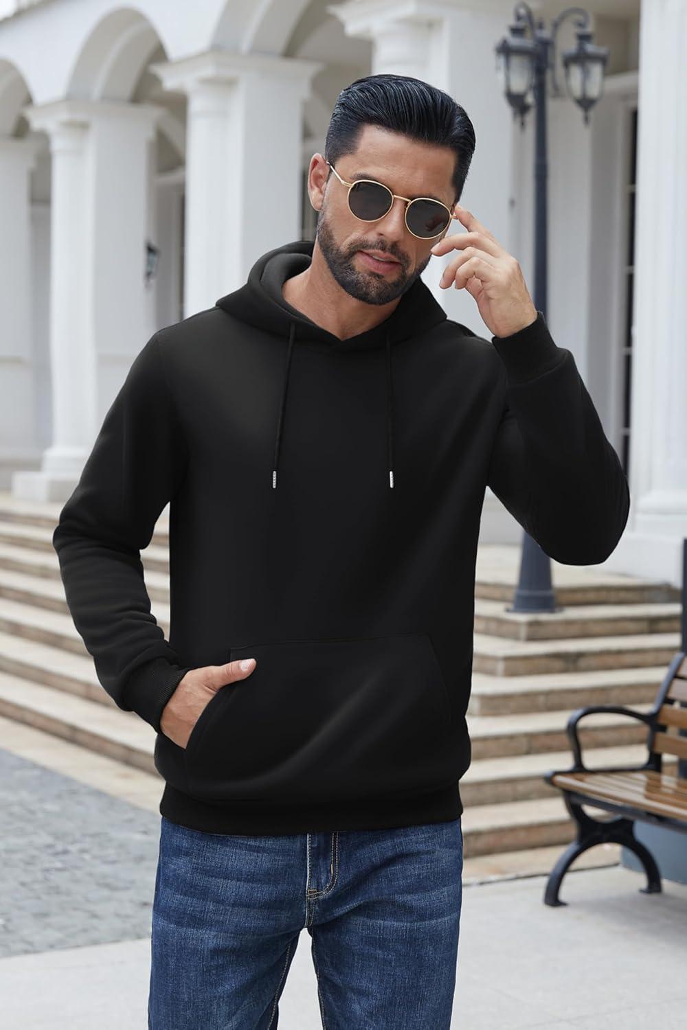 imageCOOFANDY Mens Hoodies Pullover Fleece Lined Hoodie Casual Long Sleeve Drawstring Hooded Sweatshirts with Kanga PocketBlack