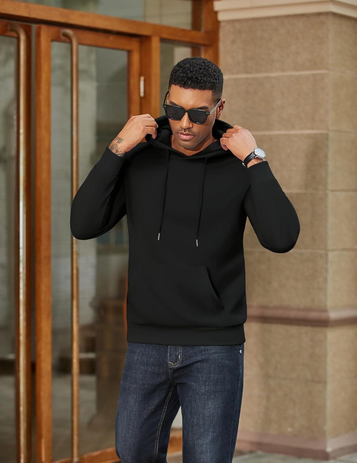 imageCOOFANDY Mens Hoodies Pullover Fleece Lined Hoodie Casual Long Sleeve Drawstring Hooded Sweatshirts with Kanga PocketBlack