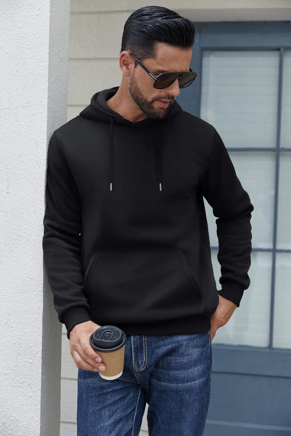 imageCOOFANDY Mens Hoodies Pullover Fleece Lined Hoodie Casual Long Sleeve Drawstring Hooded Sweatshirts with Kanga PocketBlack