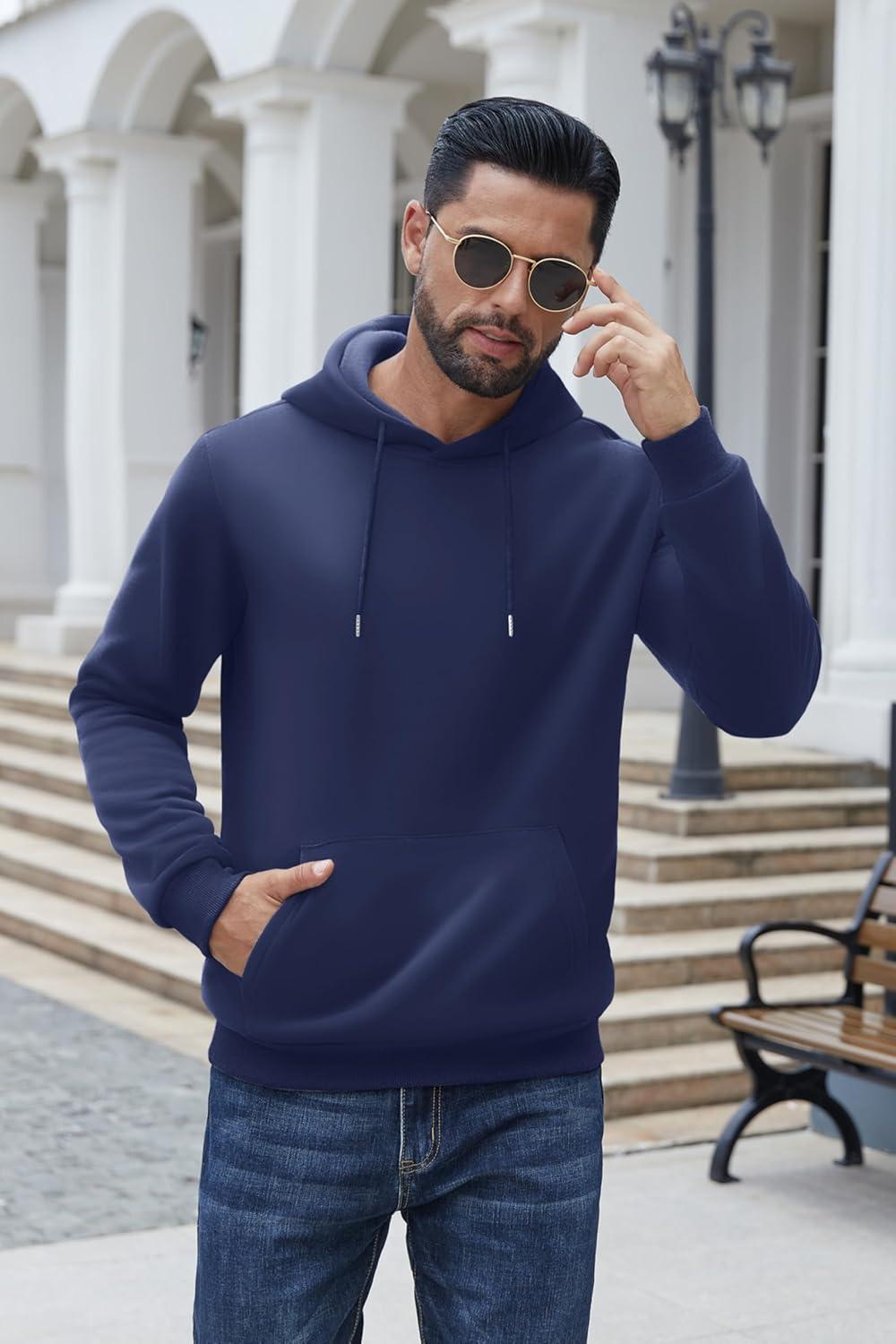 imageCOOFANDY Mens Hoodies Pullover Fleece Lined Hoodie Casual Long Sleeve Drawstring Hooded Sweatshirts with Kanga PocketBlue Purple