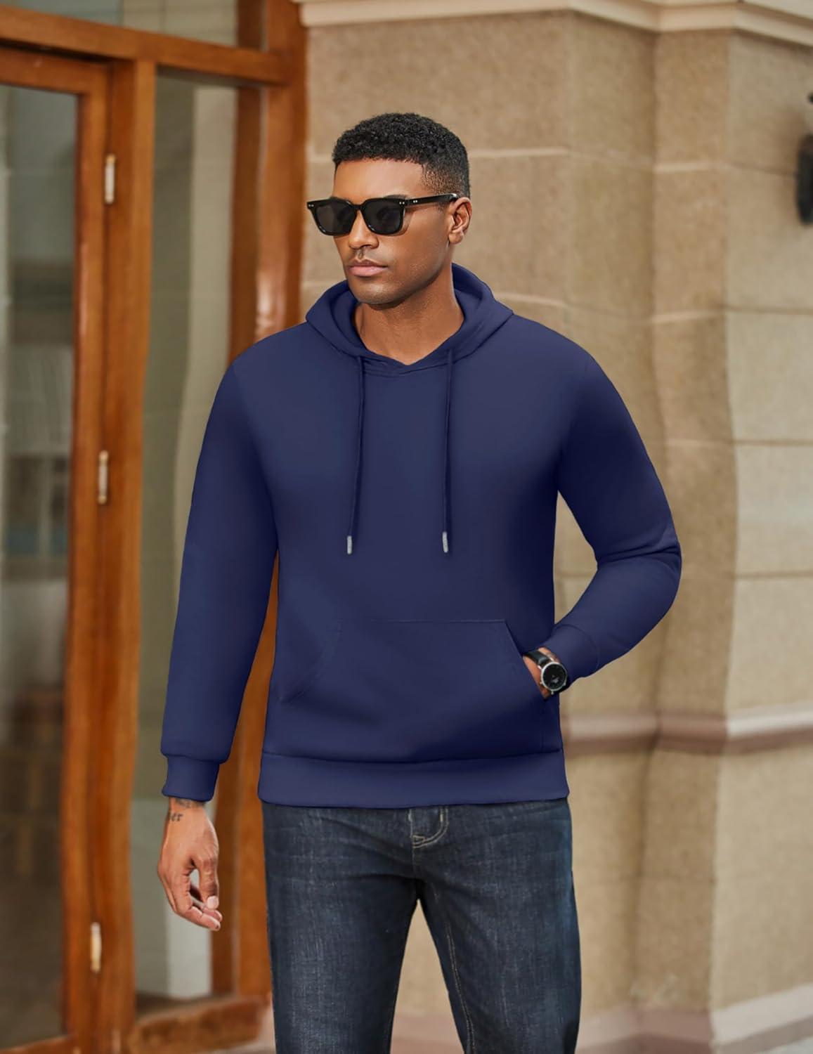 imageCOOFANDY Mens Hoodies Pullover Fleece Lined Hoodie Casual Long Sleeve Drawstring Hooded Sweatshirts with Kanga PocketBlue Purple