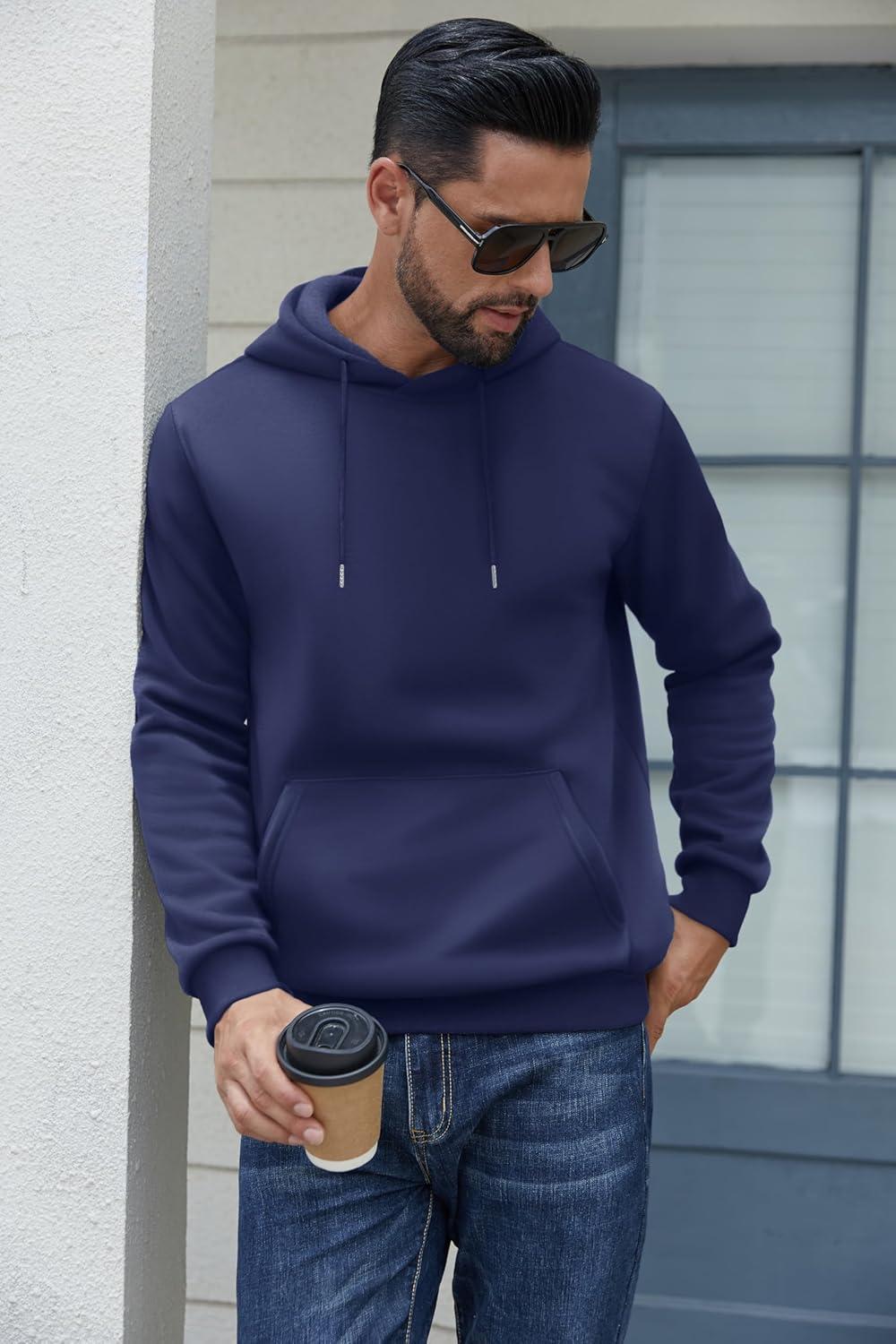 imageCOOFANDY Mens Hoodies Pullover Fleece Lined Hoodie Casual Long Sleeve Drawstring Hooded Sweatshirts with Kanga PocketBlue Purple