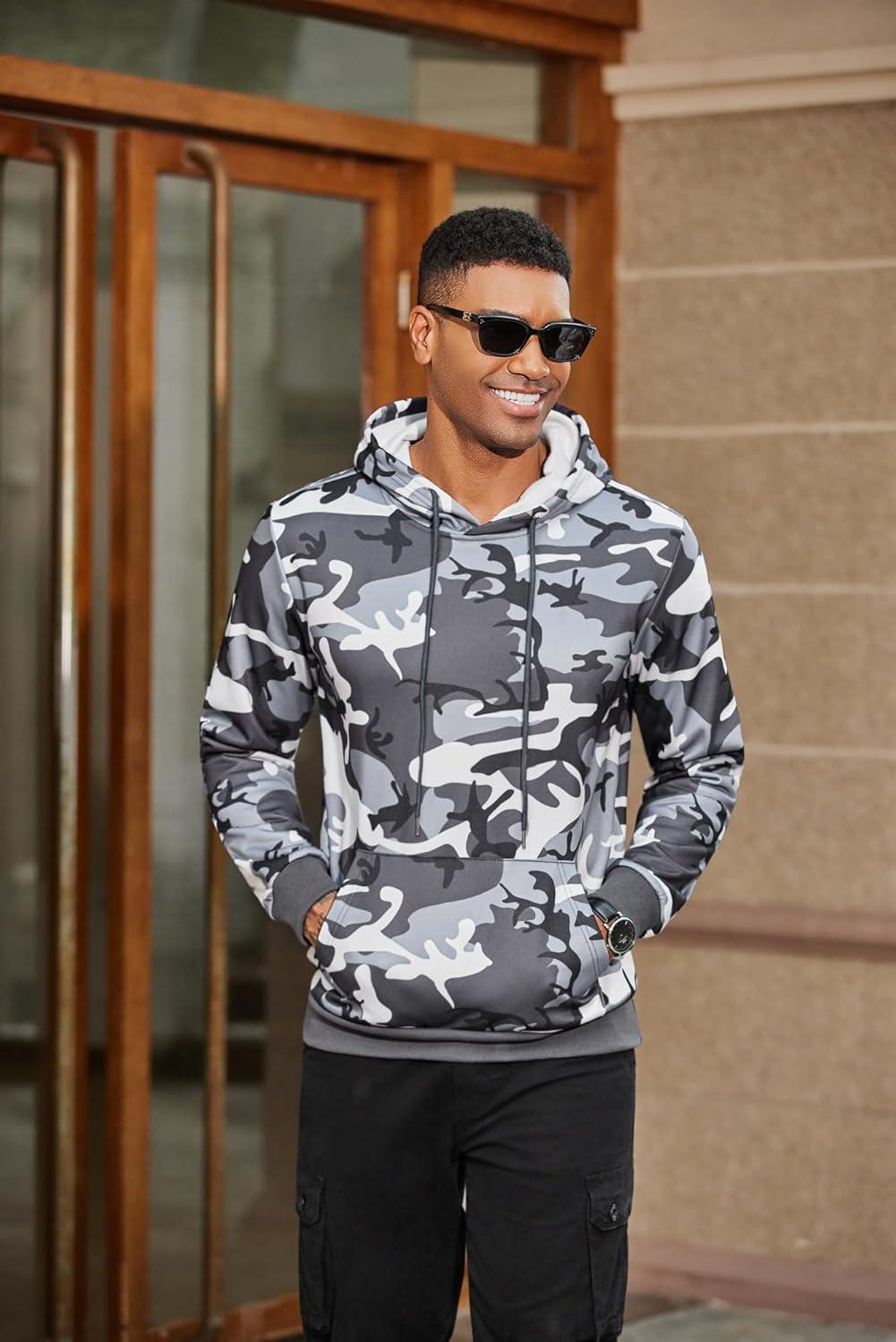 imageCOOFANDY Mens Hoodies Pullover Fleece Lined Hoodie Casual Long Sleeve Drawstring Hooded Sweatshirts with Kanga PocketCamo