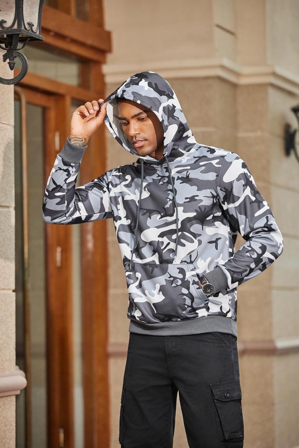 imageCOOFANDY Mens Hoodies Pullover Fleece Lined Hoodie Casual Long Sleeve Drawstring Hooded Sweatshirts with Kanga PocketCamo