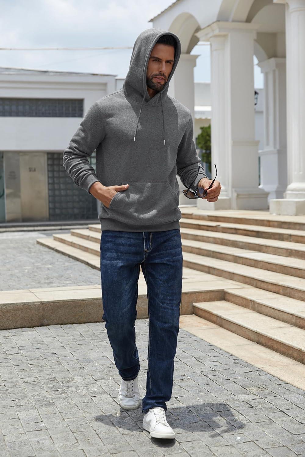 imageCOOFANDY Mens Hoodies Pullover Fleece Lined Hoodie Casual Long Sleeve Drawstring Hooded Sweatshirts with Kanga PocketDark Grey