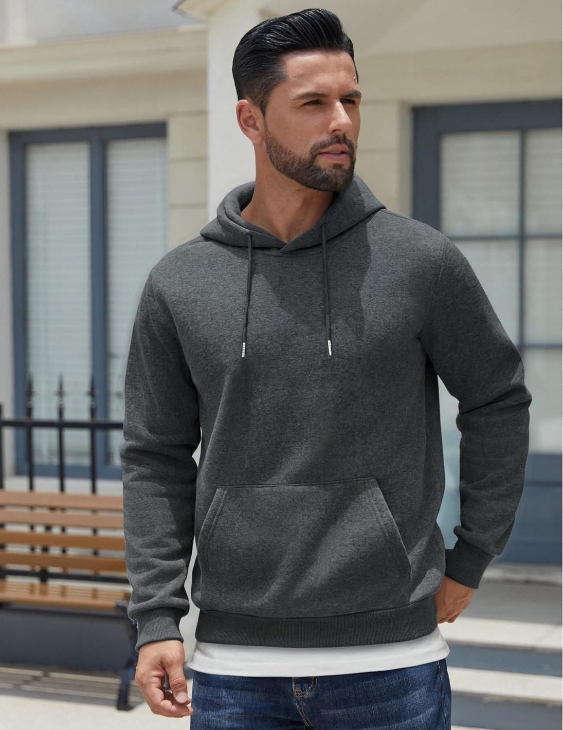 imageCOOFANDY Mens Hoodies Pullover Fleece Lined Hoodie Casual Long Sleeve Drawstring Hooded Sweatshirts with Kanga PocketDark Grey