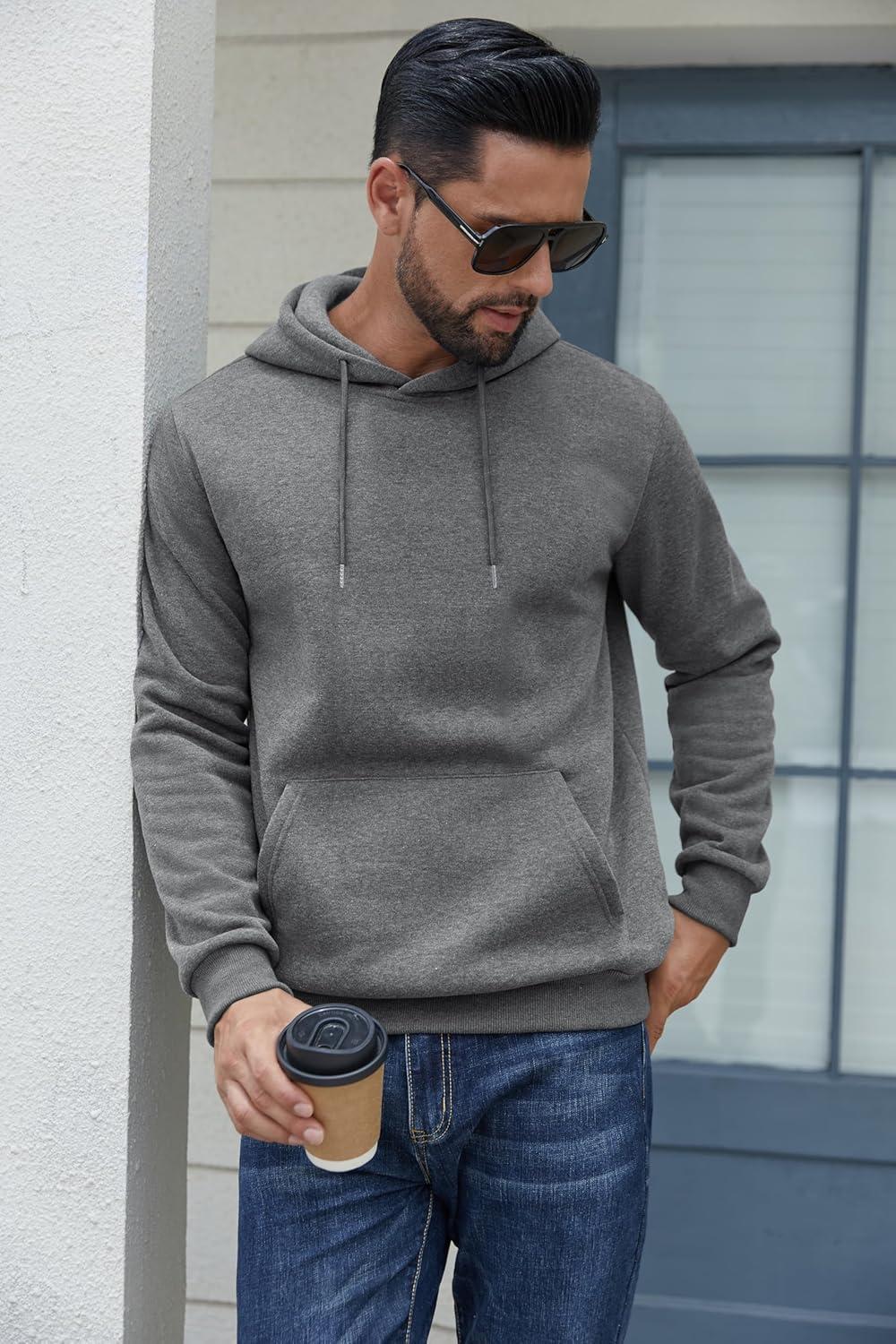 imageCOOFANDY Mens Hoodies Pullover Fleece Lined Hoodie Casual Long Sleeve Drawstring Hooded Sweatshirts with Kanga PocketDark Grey