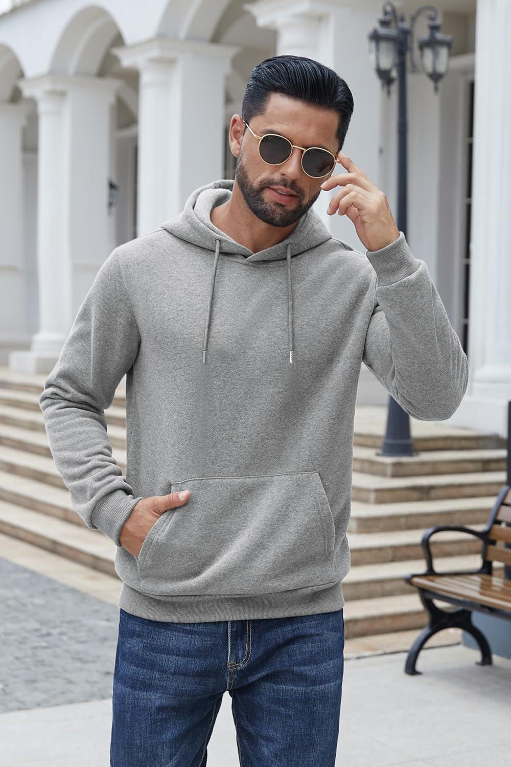 imageCOOFANDY Mens Hoodies Pullover Fleece Lined Hoodie Casual Long Sleeve Drawstring Hooded Sweatshirts with Kanga PocketLight Grey