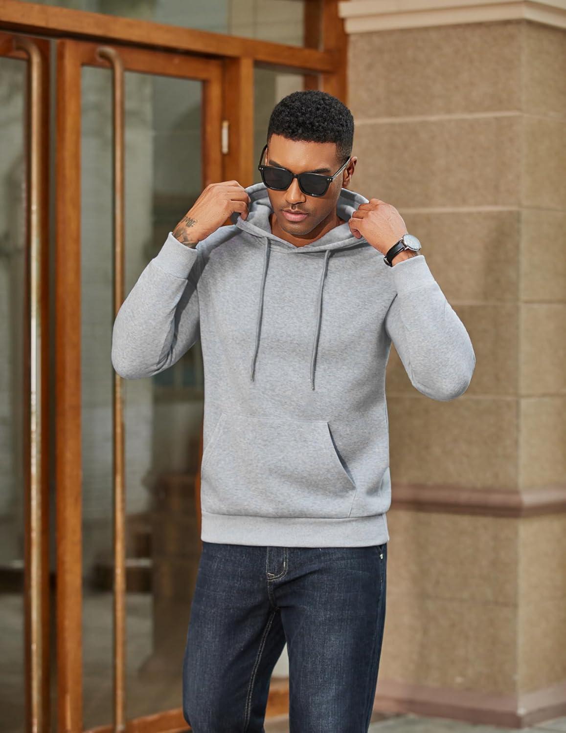 imageCOOFANDY Mens Hoodies Pullover Fleece Lined Hoodie Casual Long Sleeve Drawstring Hooded Sweatshirts with Kanga PocketLight Grey