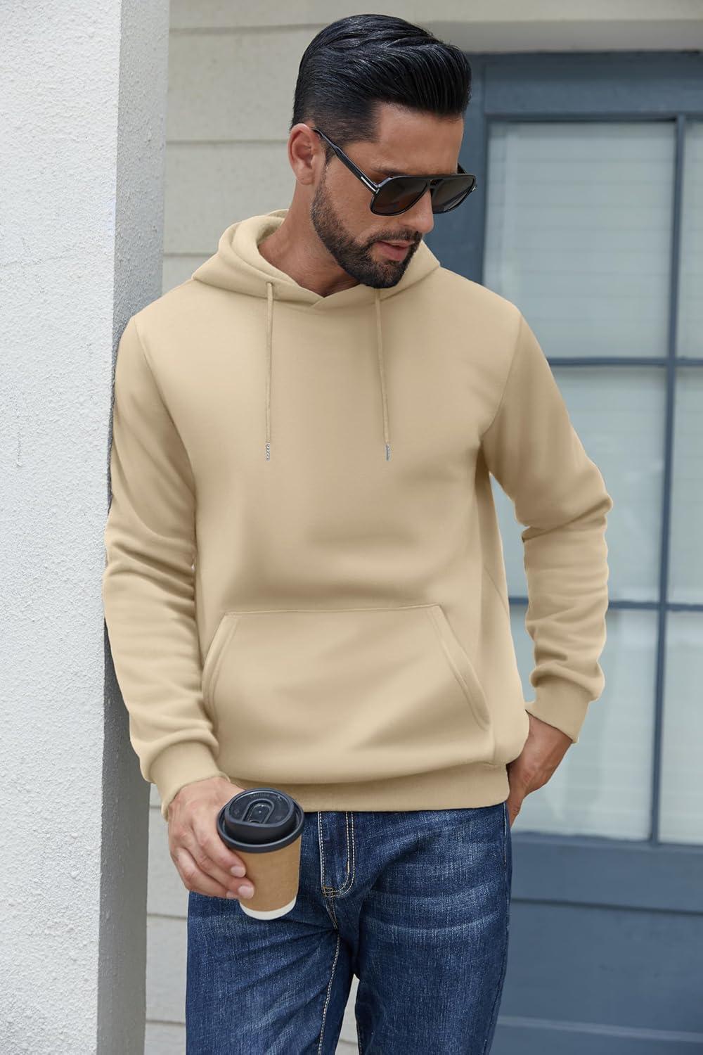 imageCOOFANDY Mens Hoodies Pullover Fleece Lined Hoodie Casual Long Sleeve Drawstring Hooded Sweatshirts with Kanga PocketMoon Grey
