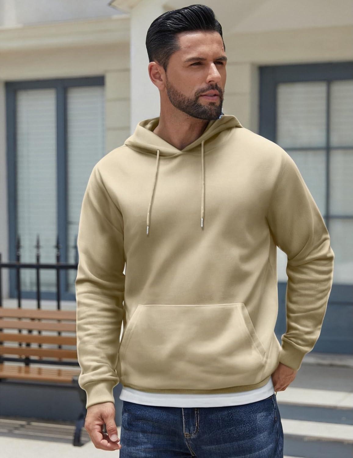 imageCOOFANDY Mens Hoodies Pullover Fleece Lined Hoodie Casual Long Sleeve Drawstring Hooded Sweatshirts with Kanga PocketMoon Grey