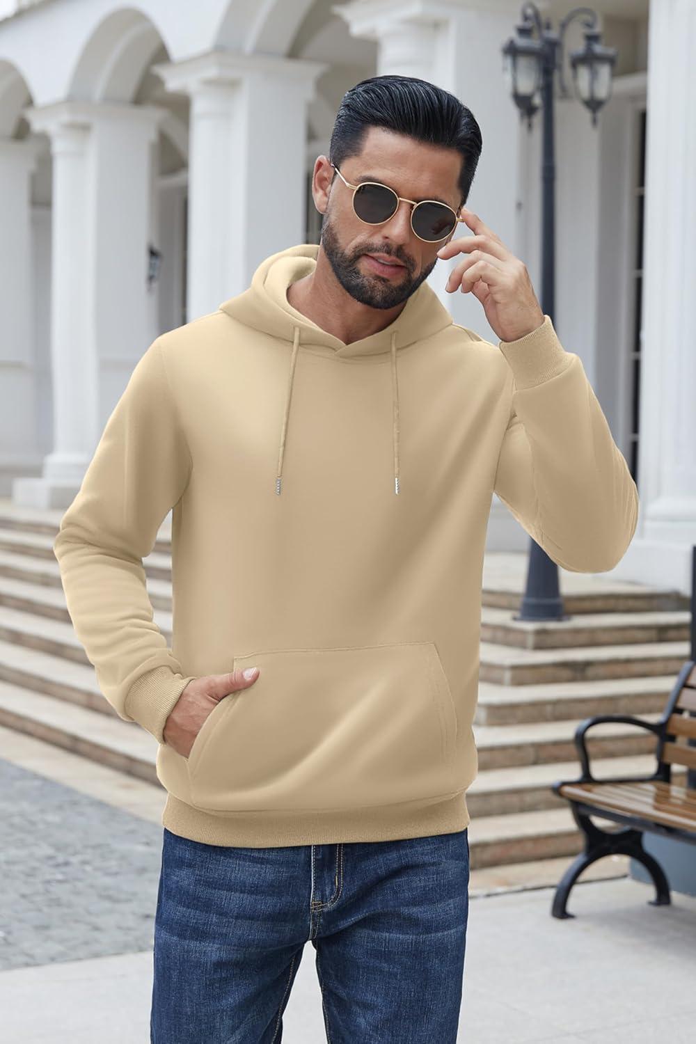 imageCOOFANDY Mens Hoodies Pullover Fleece Lined Hoodie Casual Long Sleeve Drawstring Hooded Sweatshirts with Kanga PocketMoon Grey