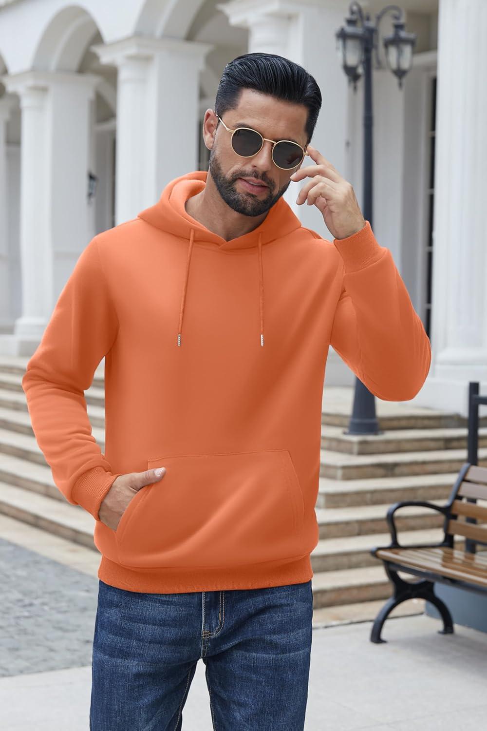 imageCOOFANDY Mens Hoodies Pullover Fleece Lined Hoodie Casual Long Sleeve Drawstring Hooded Sweatshirts with Kanga PocketOrange