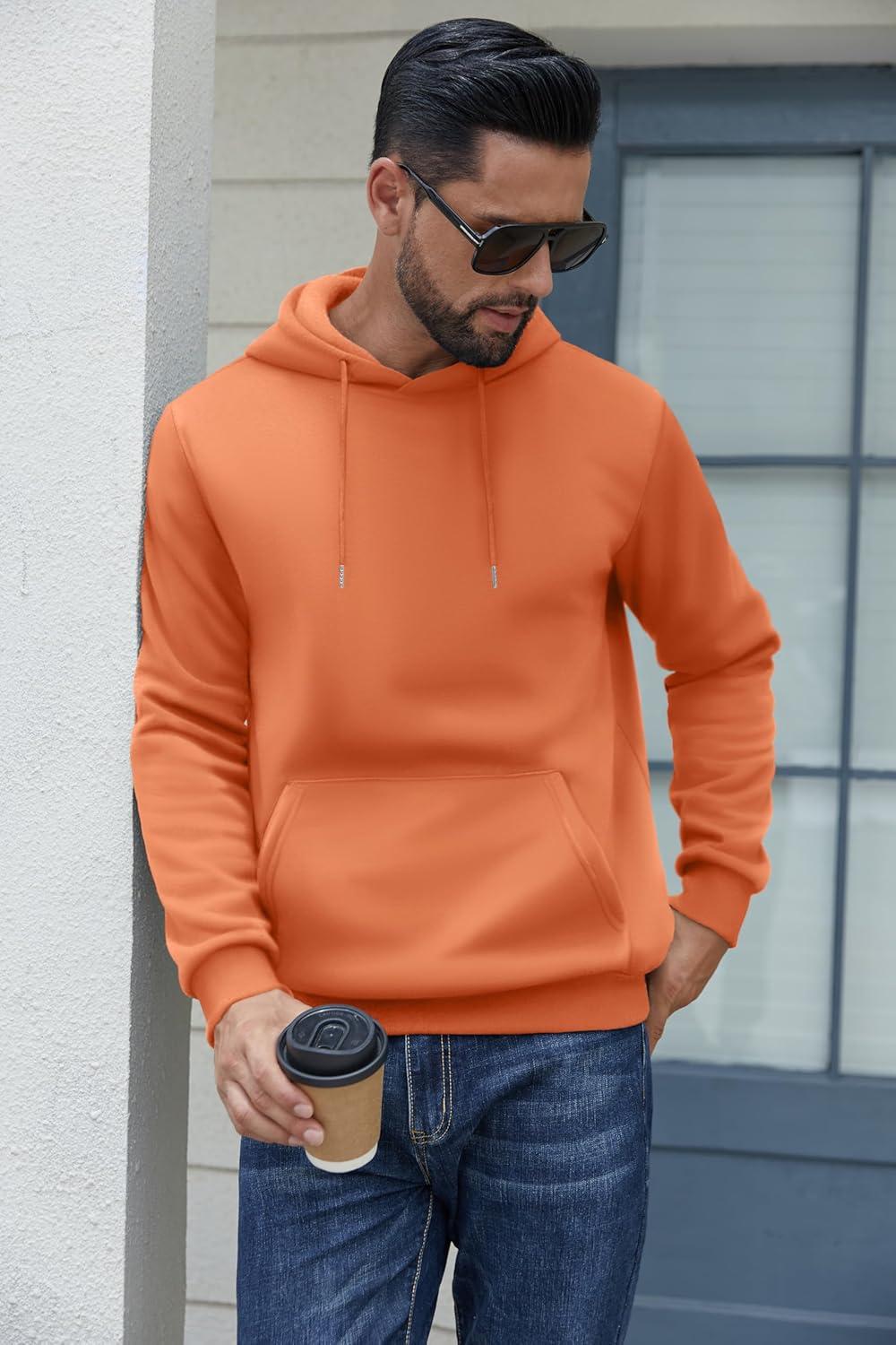 imageCOOFANDY Mens Hoodies Pullover Fleece Lined Hoodie Casual Long Sleeve Drawstring Hooded Sweatshirts with Kanga PocketOrange