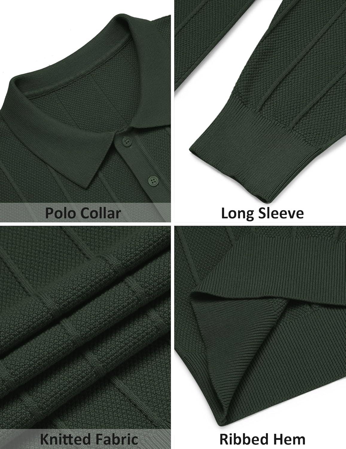 imageCOOFANDY Mens Knit Polo Long Sleeve Polos Sweater Causal Collared Golf Sweaters Fashion Business Dress PulloverArmy Green