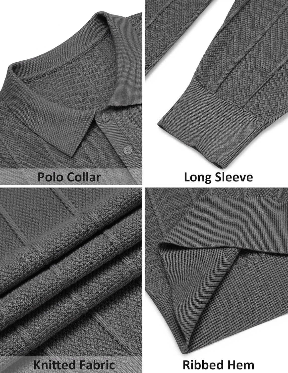 imageCOOFANDY Mens Knit Polo Long Sleeve Polos Sweater Causal Collared Golf Sweaters Fashion Business Dress PulloverDark Grey