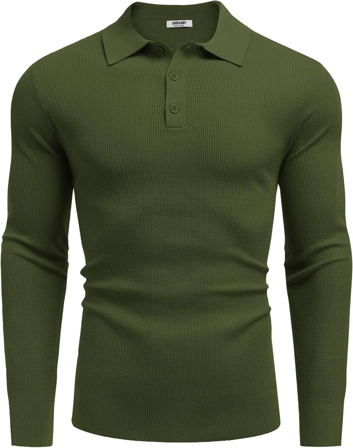 imageCOOFANDY Mens Knit Polo Long Sleeve Sweaters Collared Polo Sweater Casual Dress Pullover Fashion Golf SweatersArmy Green
