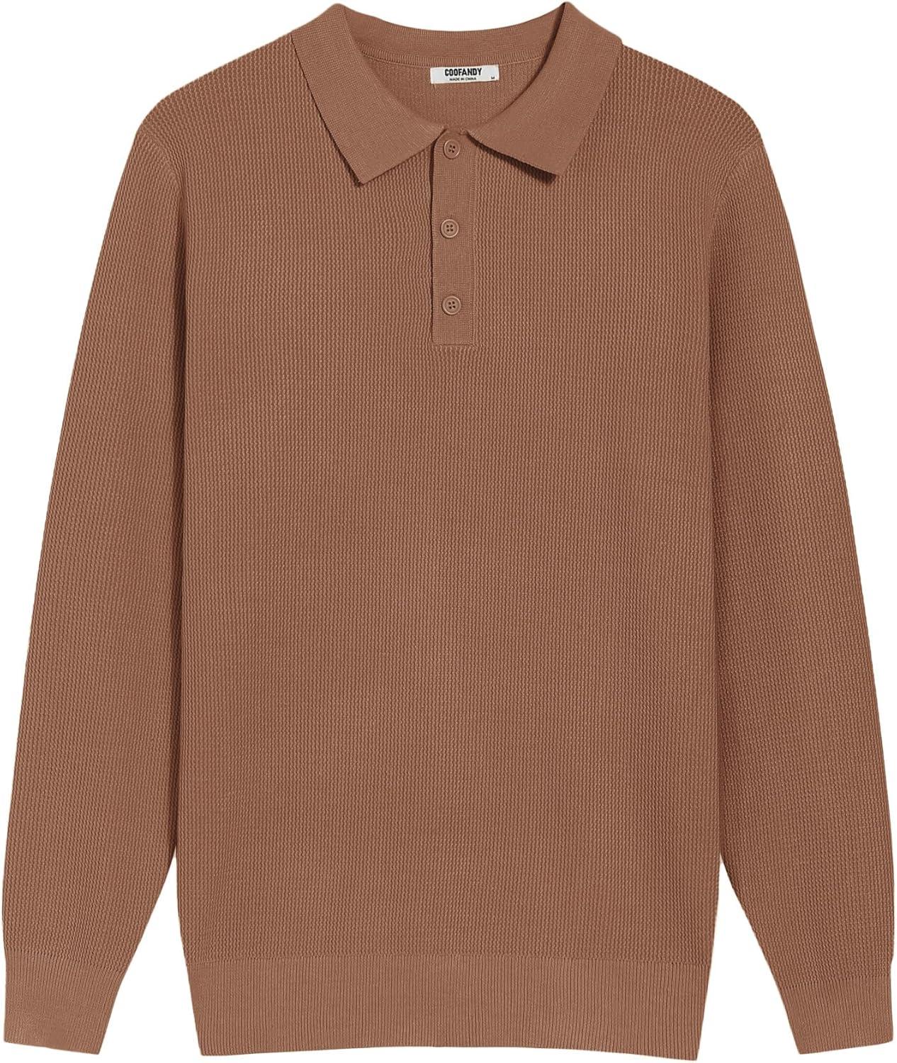imageCOOFANDY Mens Knit Polo Long Sleeve Sweaters Collared Polo Sweater Casual Dress Pullover Fashion Golf SweatersAsh Brown