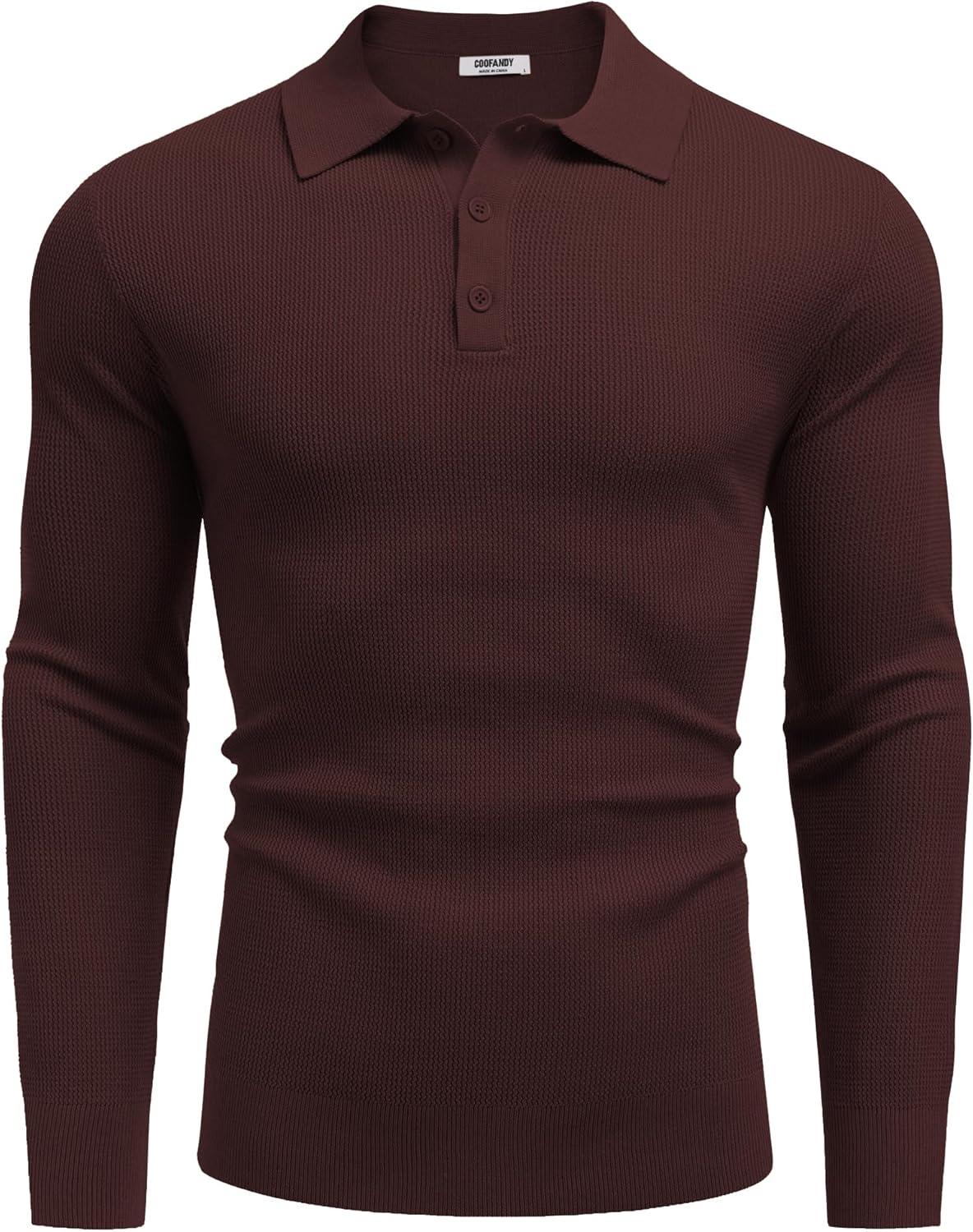 imageCOOFANDY Mens Knit Polo Long Sleeve Sweaters Collared Polo Sweater Casual Dress Pullover Fashion Golf SweatersBrown