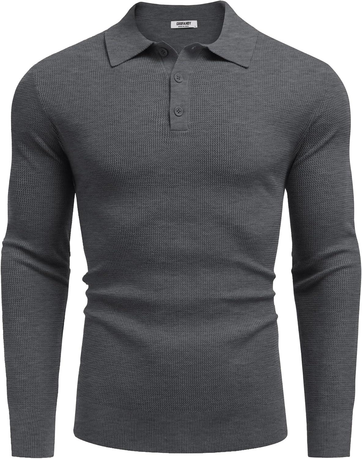 imageCOOFANDY Mens Knit Polo Long Sleeve Sweaters Collared Polo Sweater Casual Dress Pullover Fashion Golf SweatersDark Grey