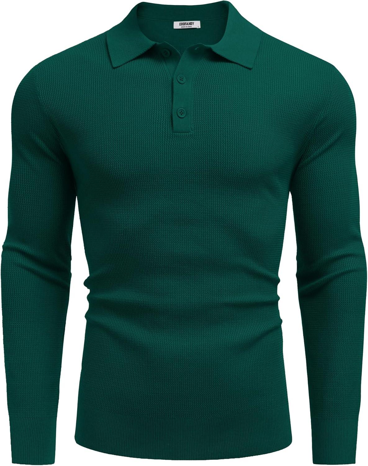 imageCOOFANDY Mens Knit Polo Long Sleeve Sweaters Collared Polo Sweater Casual Dress Pullover Fashion Golf SweatersGreen