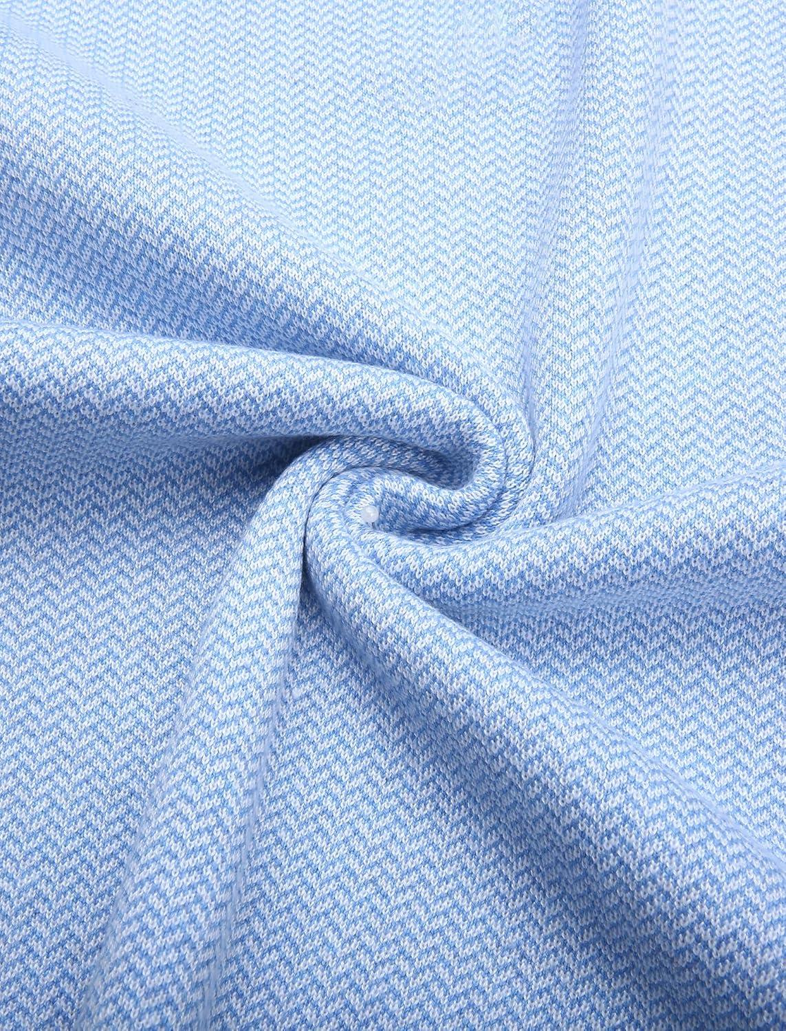 imageCOOFANDY Mens Knit Polo Shirts Casual Long Sleeve Classic Polo Shirts Button Down Golf ShirtsHerringbone Light Blue
