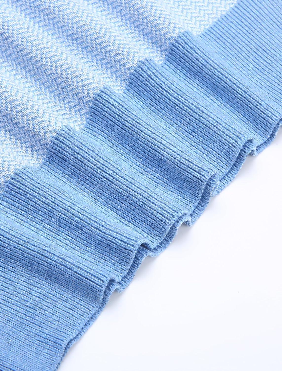 imageCOOFANDY Mens Knit Polo Shirts Casual Long Sleeve Classic Polo Shirts Button Down Golf ShirtsHerringbone Light Blue