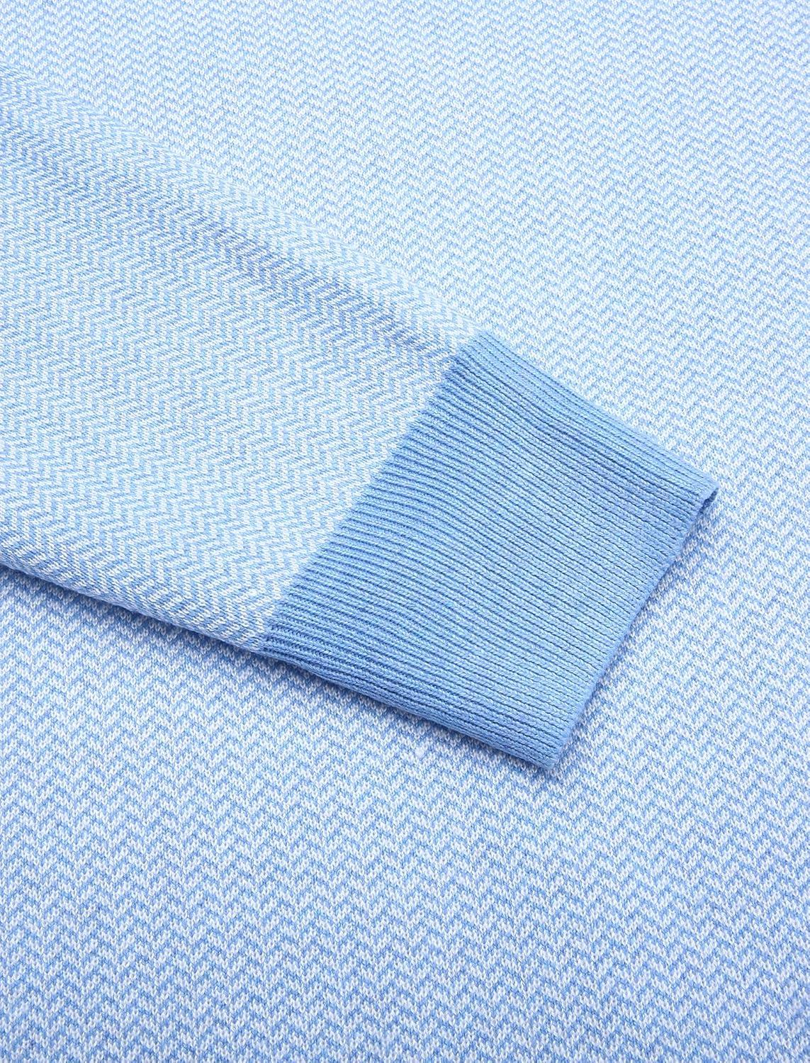 imageCOOFANDY Mens Knit Polo Shirts Casual Long Sleeve Classic Polo Shirts Button Down Golf ShirtsHerringbone Light Blue