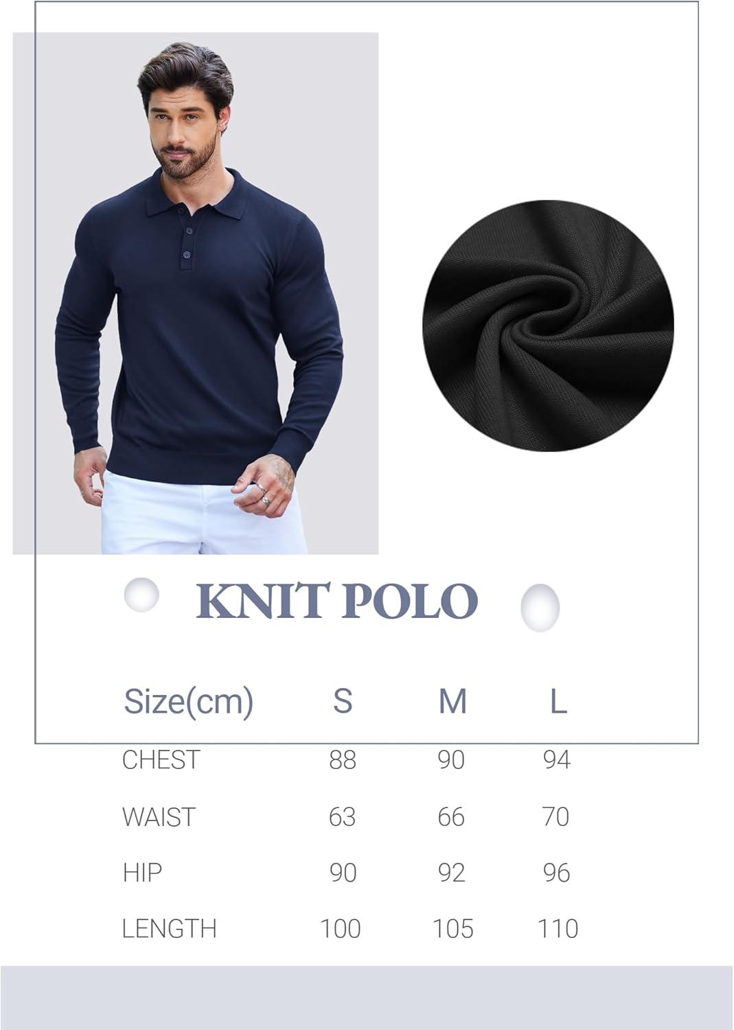 imageCOOFANDY Mens Knit Polo Shirts Casual Long Sleeve Classic Polo Shirts Button Down Golf ShirtsNavy Stripes