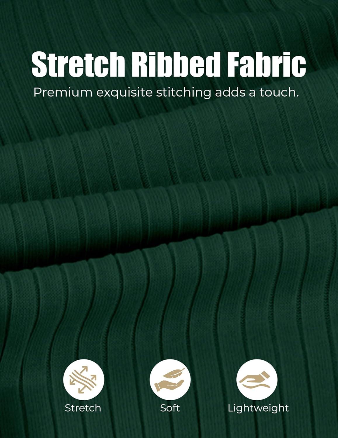 imageCOOFANDY Mens Knit Polo Shirts Casual Long Sleeve Classic Polo Shirts Button Down Golf ShirtsRibbed Green