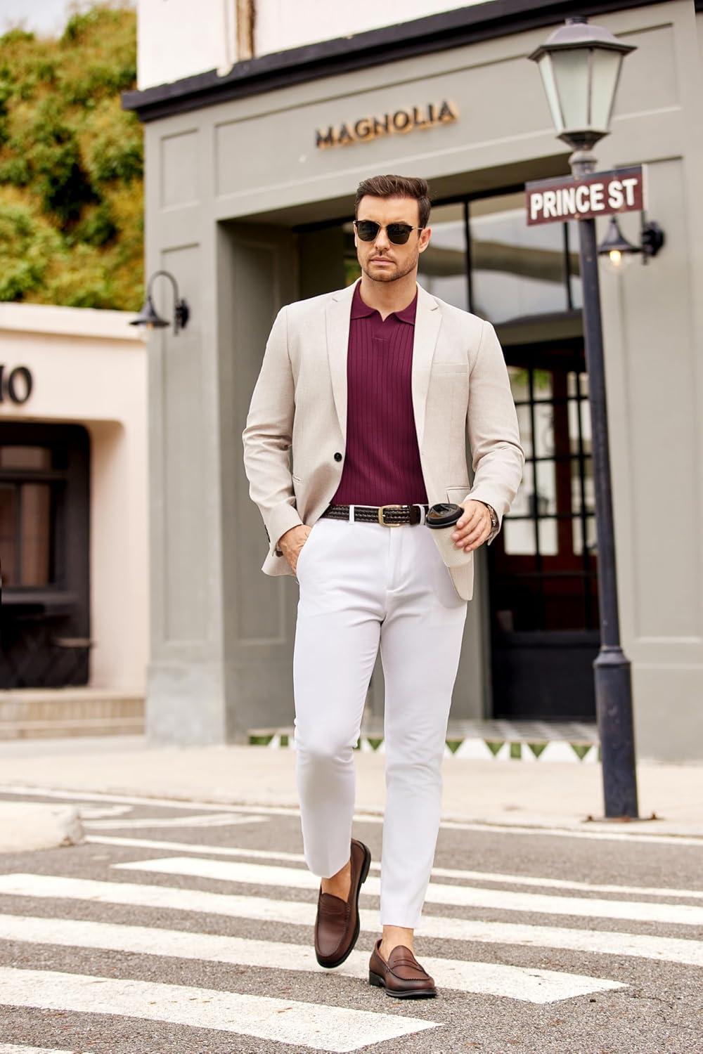 imageCOOFANDY Mens Knit Polos Long Sleeve Casual Sweater Polos V Neck Collared Sweater Golf Polo Sweaters and PulloversDark Red